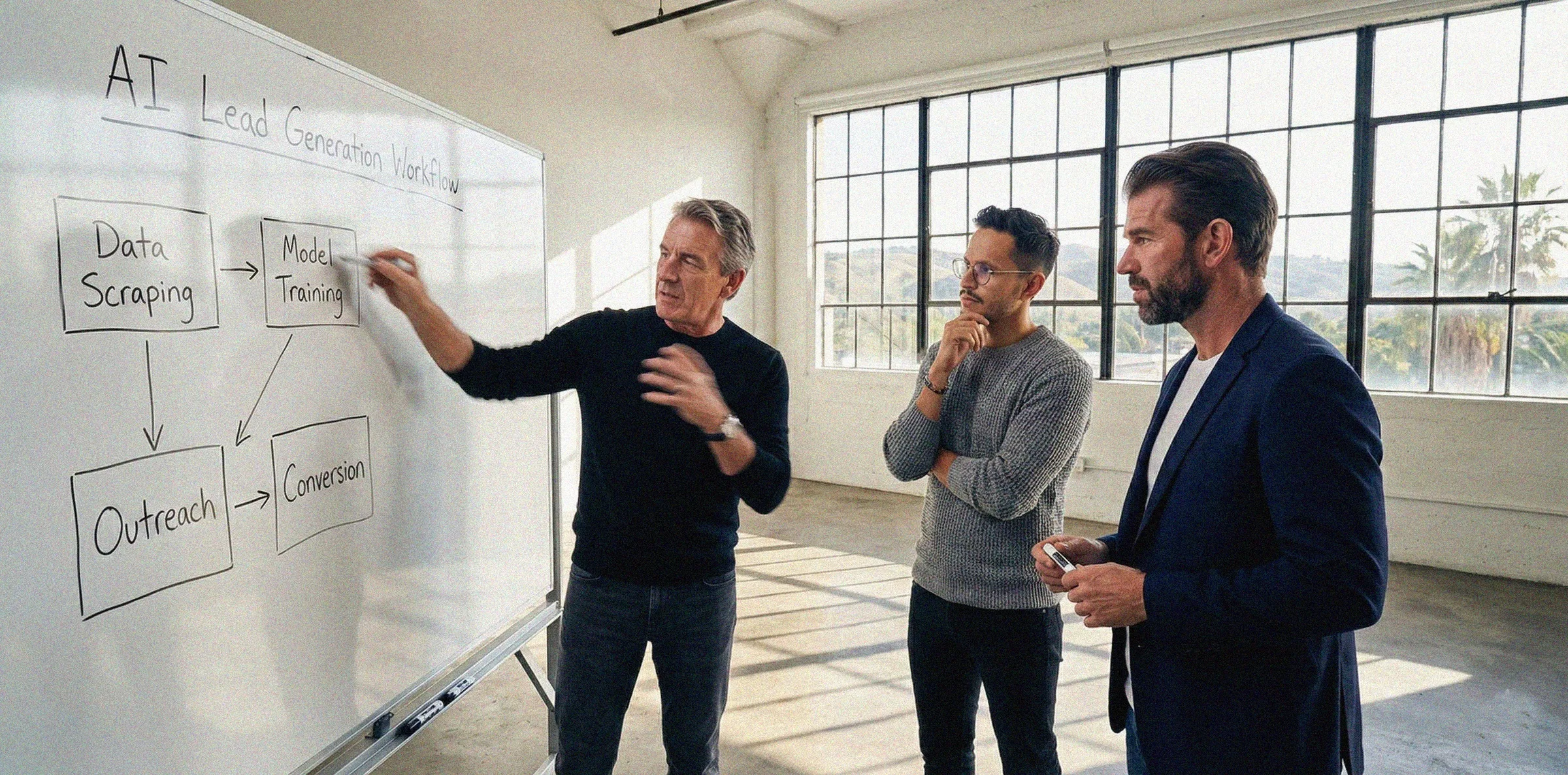 The PageLines team sketching an assistant playbook on a whiteboard